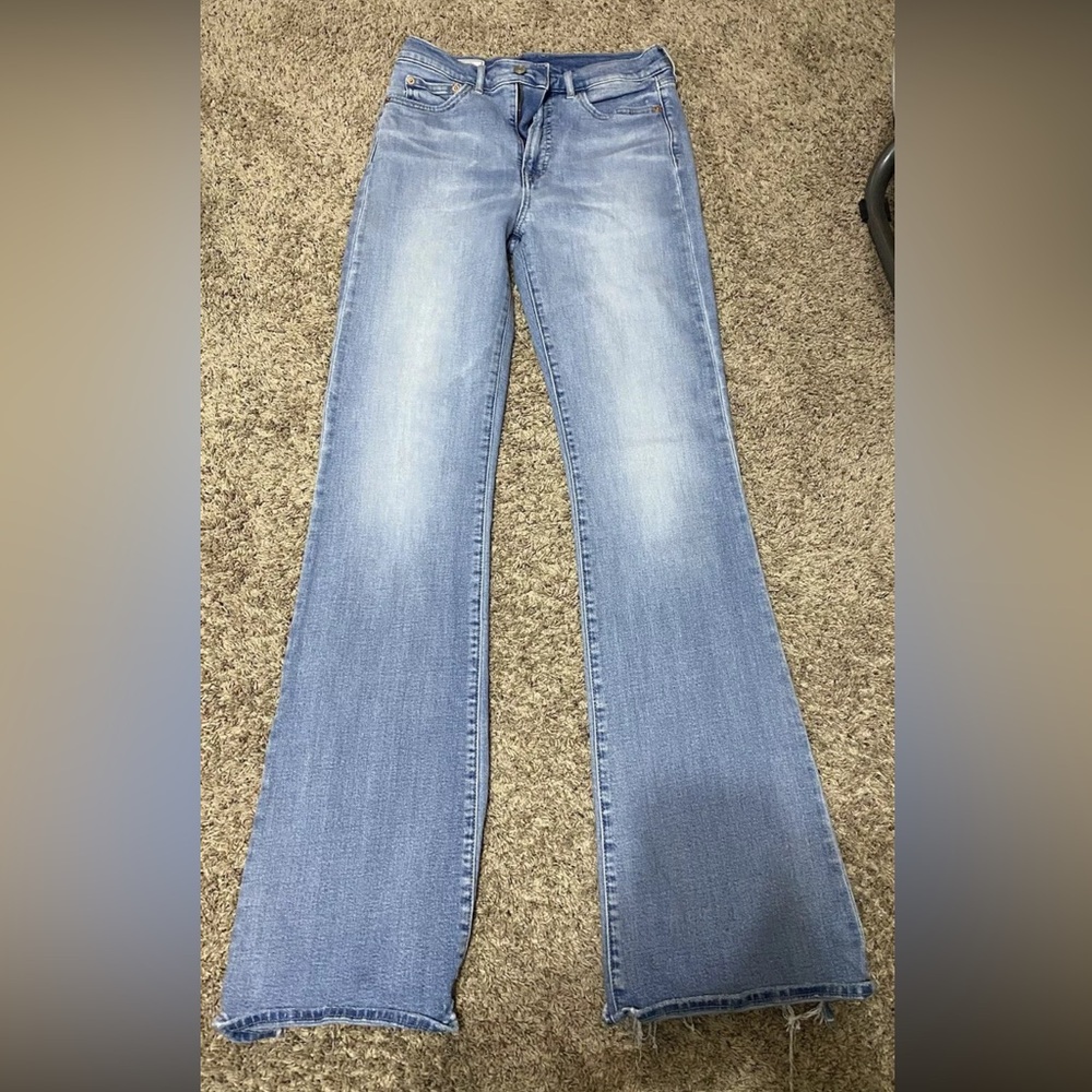 Gap Women's Tall Flare High Rise Jeans Size 6 Blue Light Wash Stretch